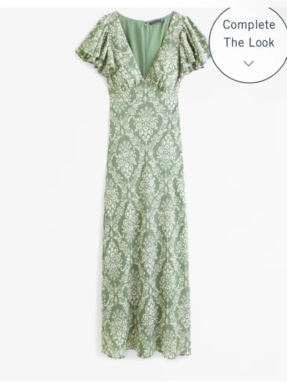 Abercrombie & Fitch Green Sage Cream Ruffle Sleeve Slip Maxi Dress- S